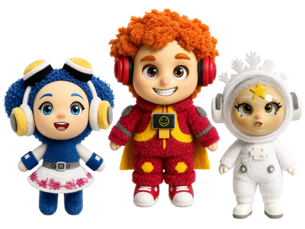 Комбинированная игрушка плюш + винил с пластиковым лицом — Пушистый Завод